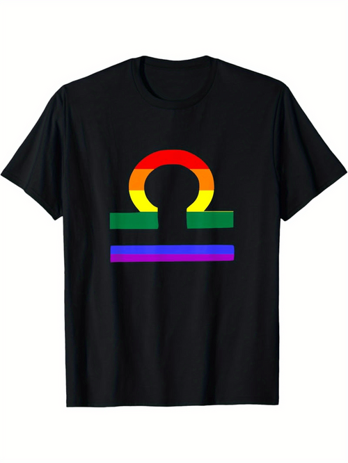 Men's Graphic T-Shirt Vibrant Rainbow Stripes With Symbol In Bold Contrasting Colors