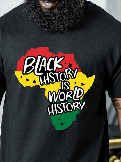 Men's Graphic T-Shirt Black History Is World History Colorful Africa Map With Bold Artistic Text