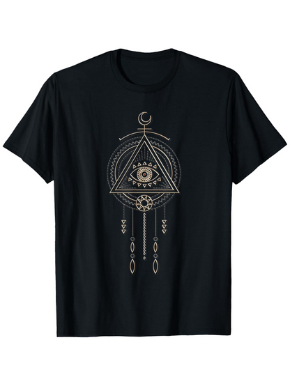 Men's Graphic T-Shirt Mystical Geometric Motif With Crescent Moon And All Seeing Eye Symbol