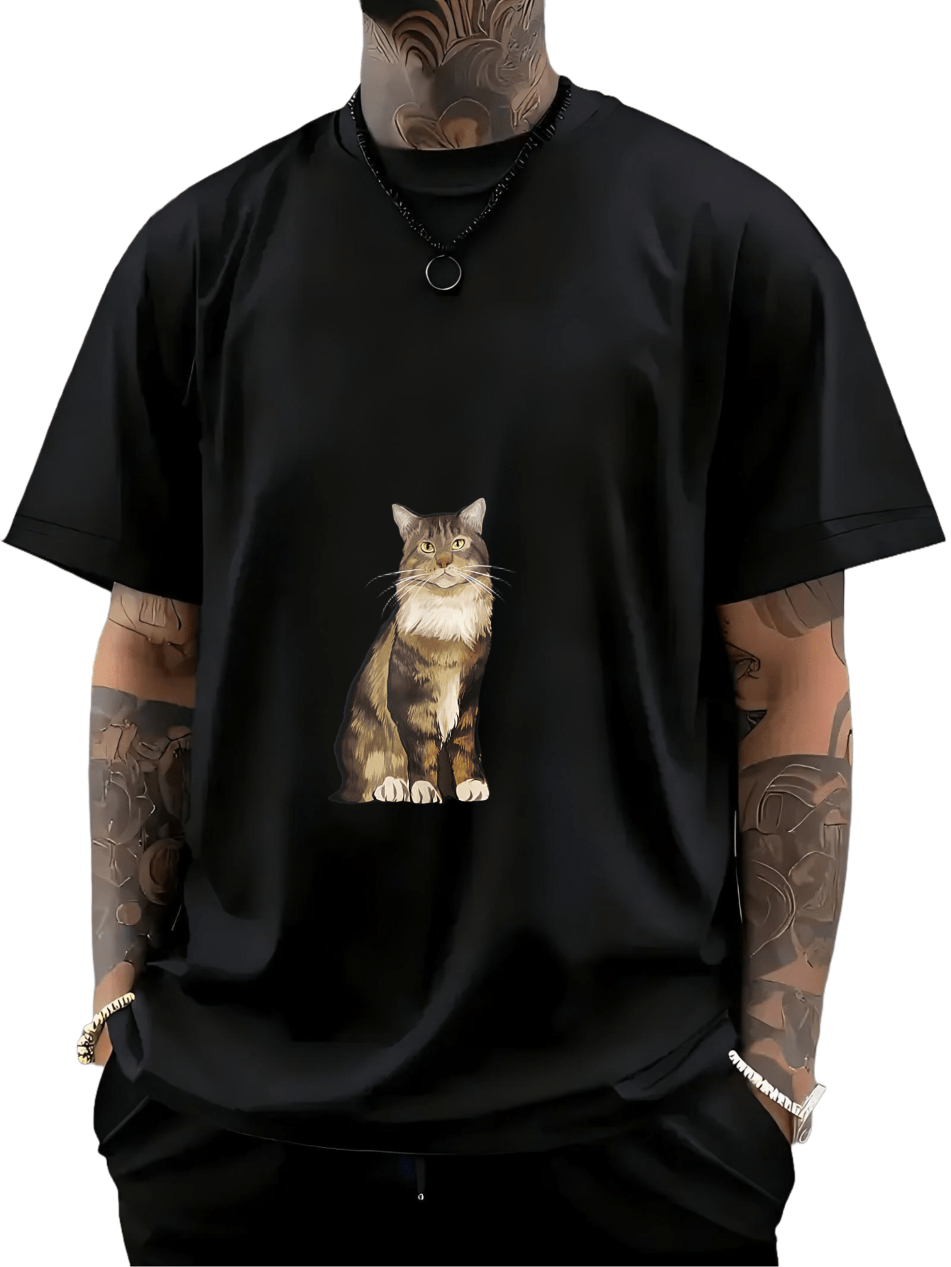 Men's Graphic T-Shirt Soft Fur Realistic Style Sitting Brown Tabby Cat