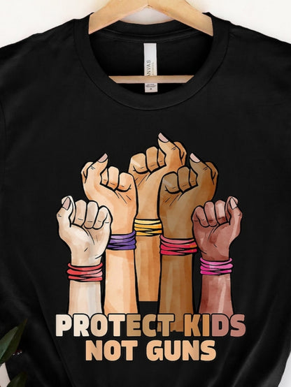 Men's Graphic T-Shirt Protect Kids Not Guns Raised Fists With Colorful Wristbands United Hand