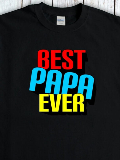 Men's Graphic T-Shirt Best Papa Ever Bold Colorful Letters On Black Shirt