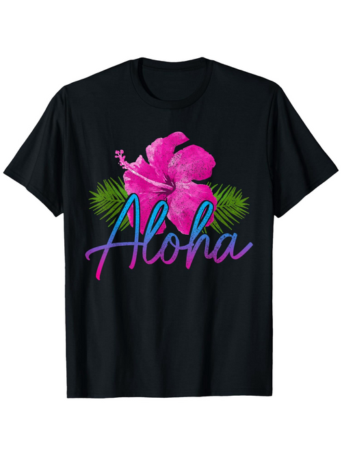 Men's Graphic T-Shirt Aloha Tropical Blooming Hibiscus Flower With Palm Leaves