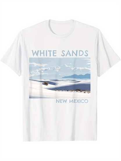 Men's Graphic T-Shirt White Sands With Desert Landscape Under Cloudy Blue Sky