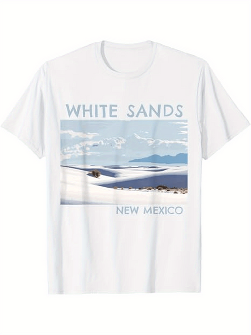 Men's Graphic T-Shirt White Sands With Desert Landscape Under Cloudy Blue Sky