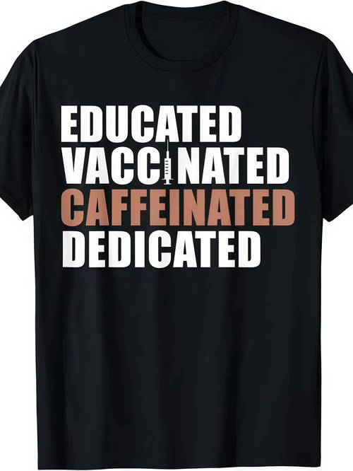 Men's Graphic T-Shirt Educated Vaccinated Caffeinated Dedicated Bold White Block Letter T Shirt