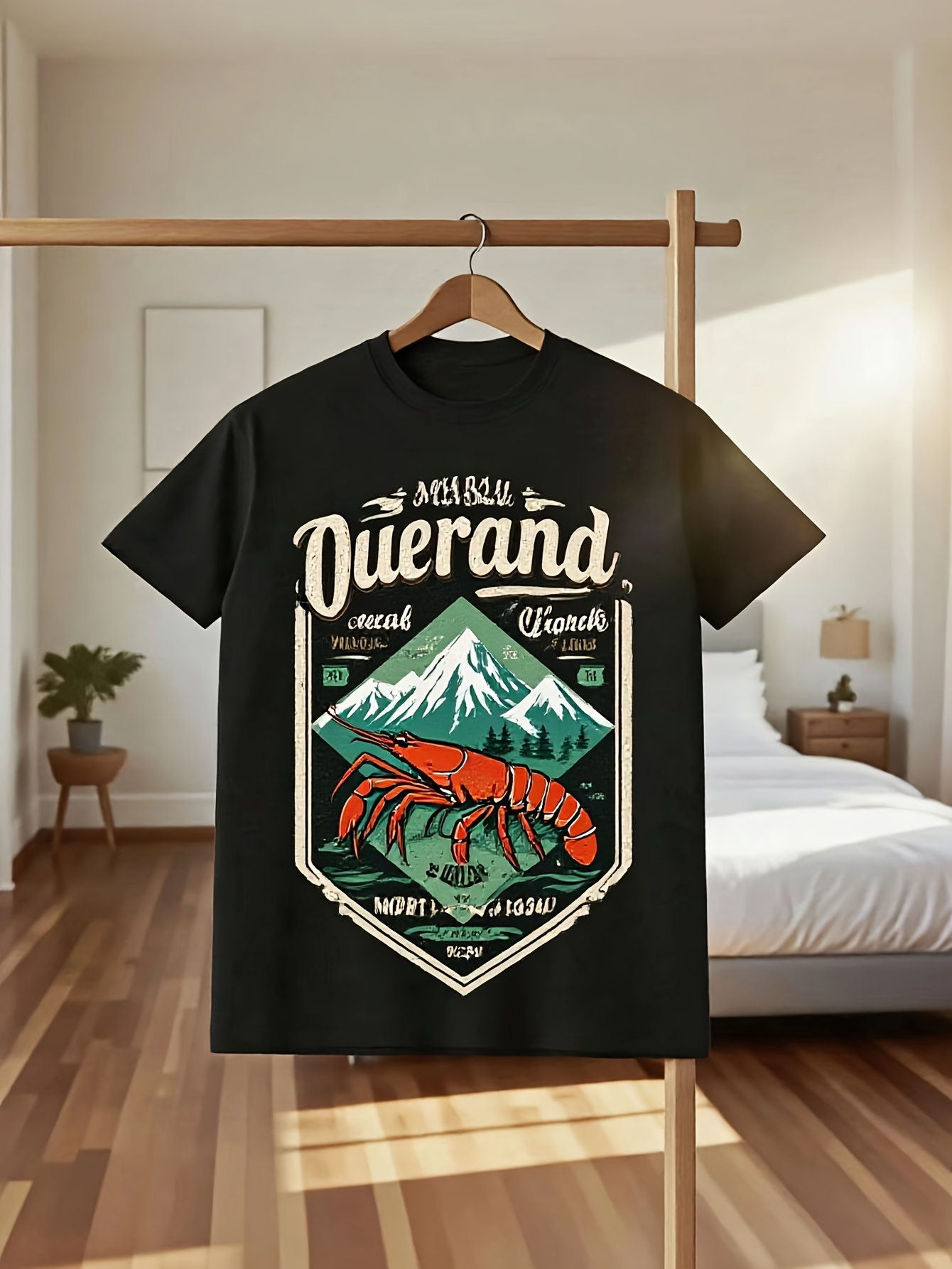 Men's Graphic T-Shirt Outdoor Adventure With Majestic Snow Mountain River And Crawfish