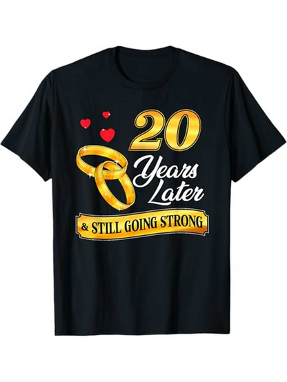 Men's Graphic T-Shirt Twenty Years Together Golden Rings With Three Floating Red Hearts