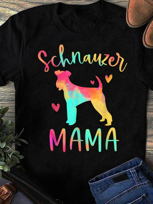 Men's Graphic T-Shirt Schnauzer Mama Colorful Rainbow Hearts With Silhouette And Decorative Letters Schnauzer