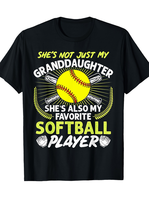 Men's Graphic T-Shirt Shes Not Just My Favorite Softball Player With Yellow Ball And Crossing Bats
