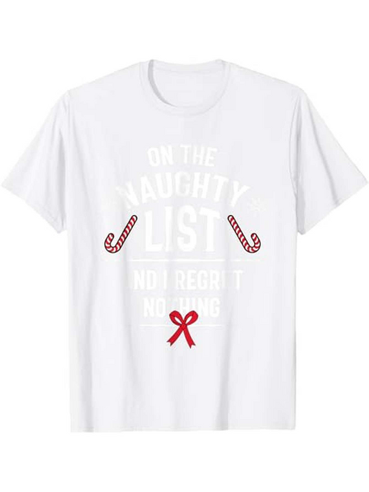 Men's Graphic T-Shirt On The Naughty List Red Bow And Candy Canes Christmas Shirt