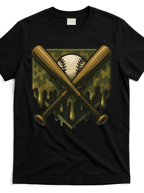 Men's Graphic T-Shirt Camouflage Shield With Crossed Baseball Bats Framing A Baseball