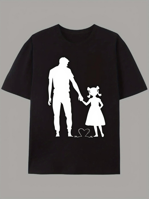 Men's Graphic T-Shirt Silhouetted Father And Little Girl Standing Together Peacefully
