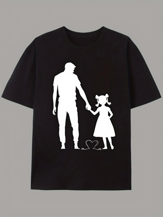 Men's Graphic T-Shirt Silhouetted Father And Little Girl Standing Together Peacefully