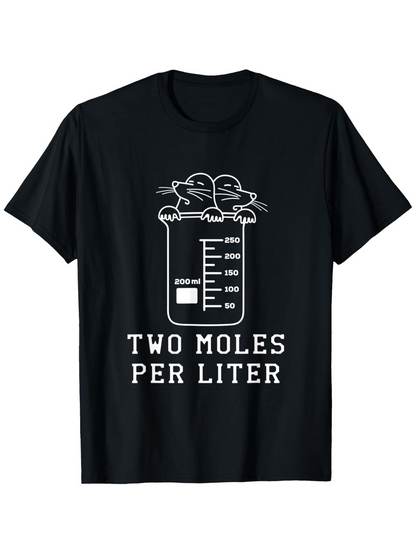 Men's Graphic T-Shirt Two Moles Per Liter Beaker With Cute Animals In Black Shirt