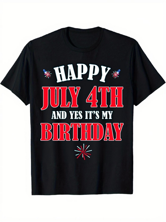 Men's Graphic T-Shirt Happy July 4th And Yes Its My Birthday Firework Graphic T Shirt
