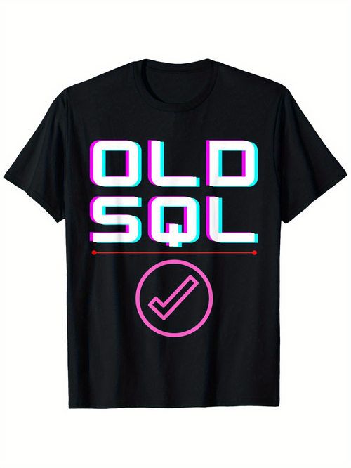 Men's Graphic T-Shirt Retro Neon Glowing Check Mark Under Old School Sql Text