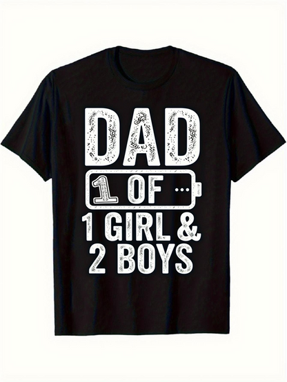 Men's Graphic T-Shirt Low Battery Symbol With Dad Of One Girl And Two Boys