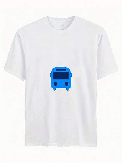 Men's Graphic T-Shirt Minimalist Graphic Blue Bus Symbol Under Soft White Light Bus
