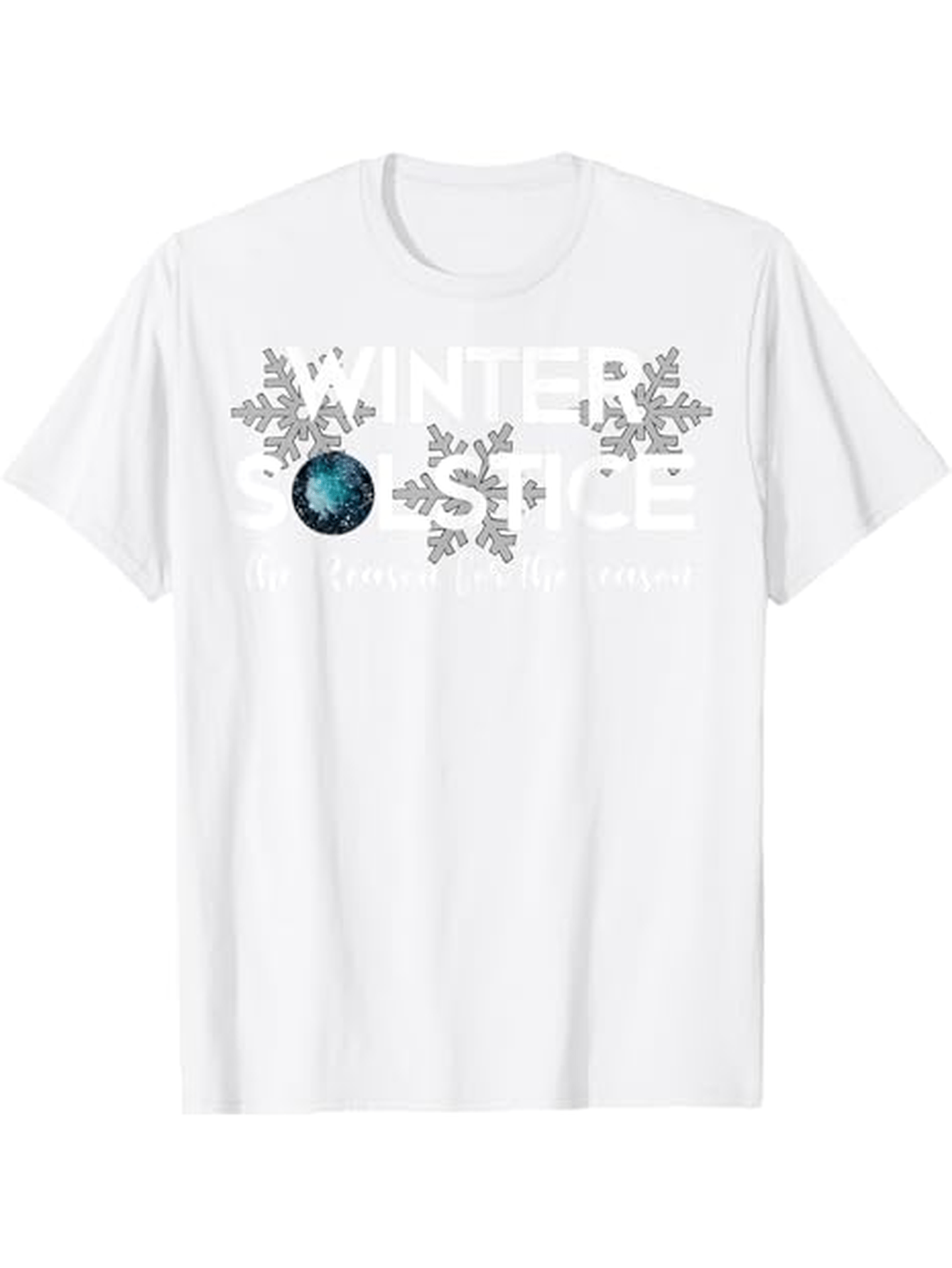 Men's Graphic T-Shirt Winter Space Glittering Snowflakes With Blue Planet Surrounding Text