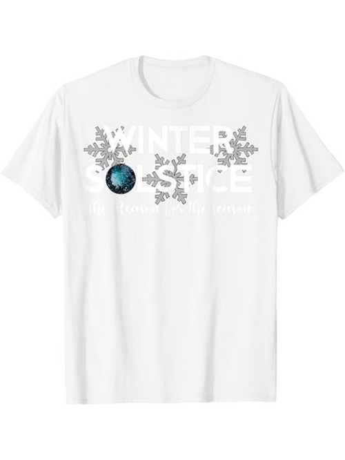 Men's Graphic T-Shirt Winter Space Glittering Snowflakes With Blue Planet Surrounding Text