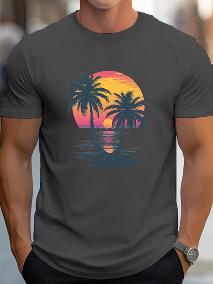 Men's Graphic T-Shirt Sunset Glow Over Water With Palm Trees Reflected In Tranquil Evening