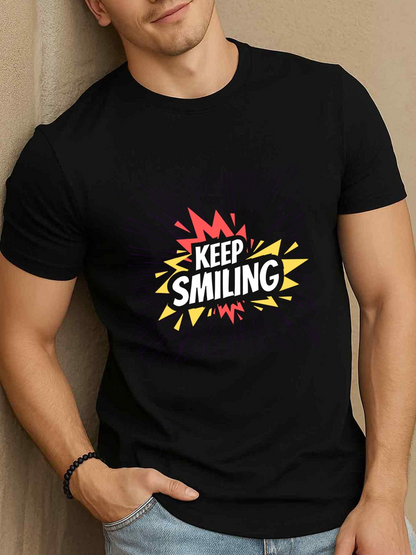Men's Graphic T-Shirt Keep Smiling With Bright Cartoon Style Colorful Burst Graphic