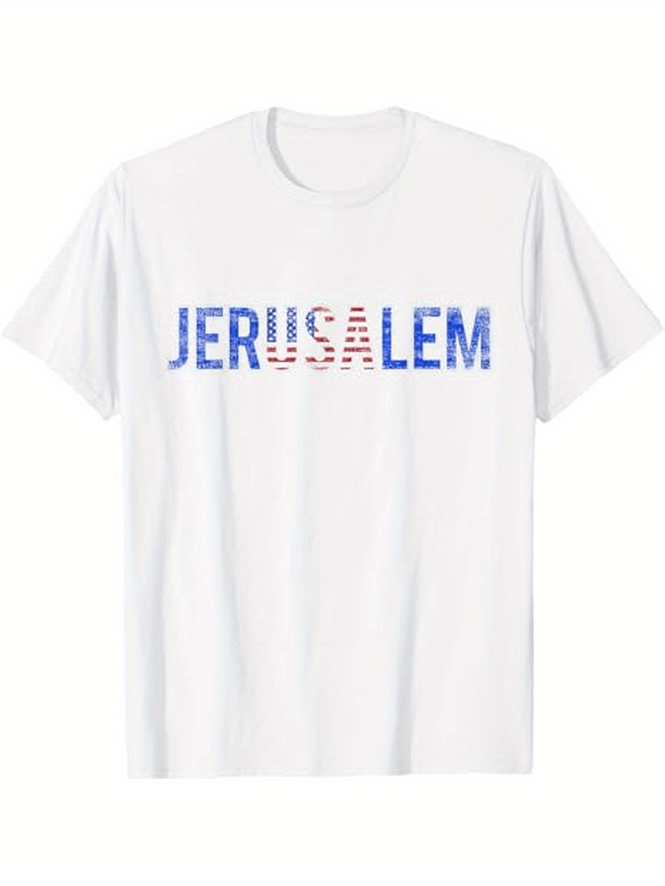 Men's Graphic T-Shirt Jerusalem Bold Blue Lettering With Subtle Striped Letter Print Shirt