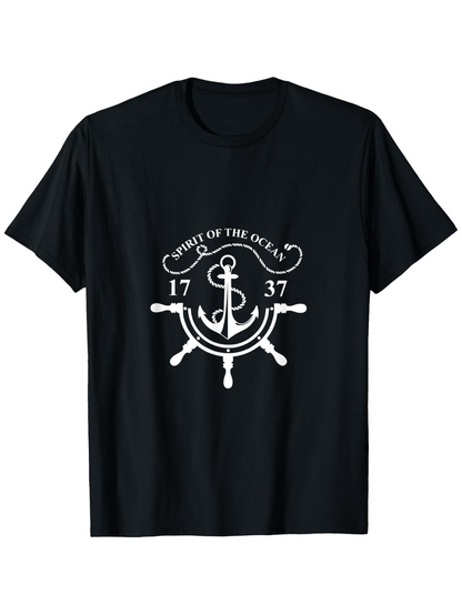 Men's Graphic T-Shirt Spirit Of The Ocean Vintage Nautical Ship Wheel With Anchor