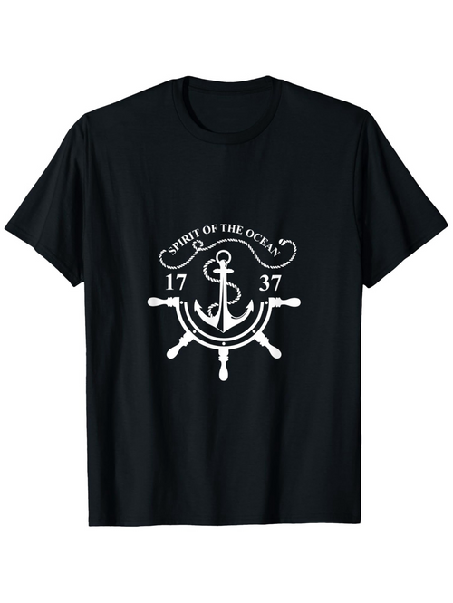Men's Graphic T-Shirt Spirit Of The Ocean Vintage Nautical Ship Wheel With Anchor