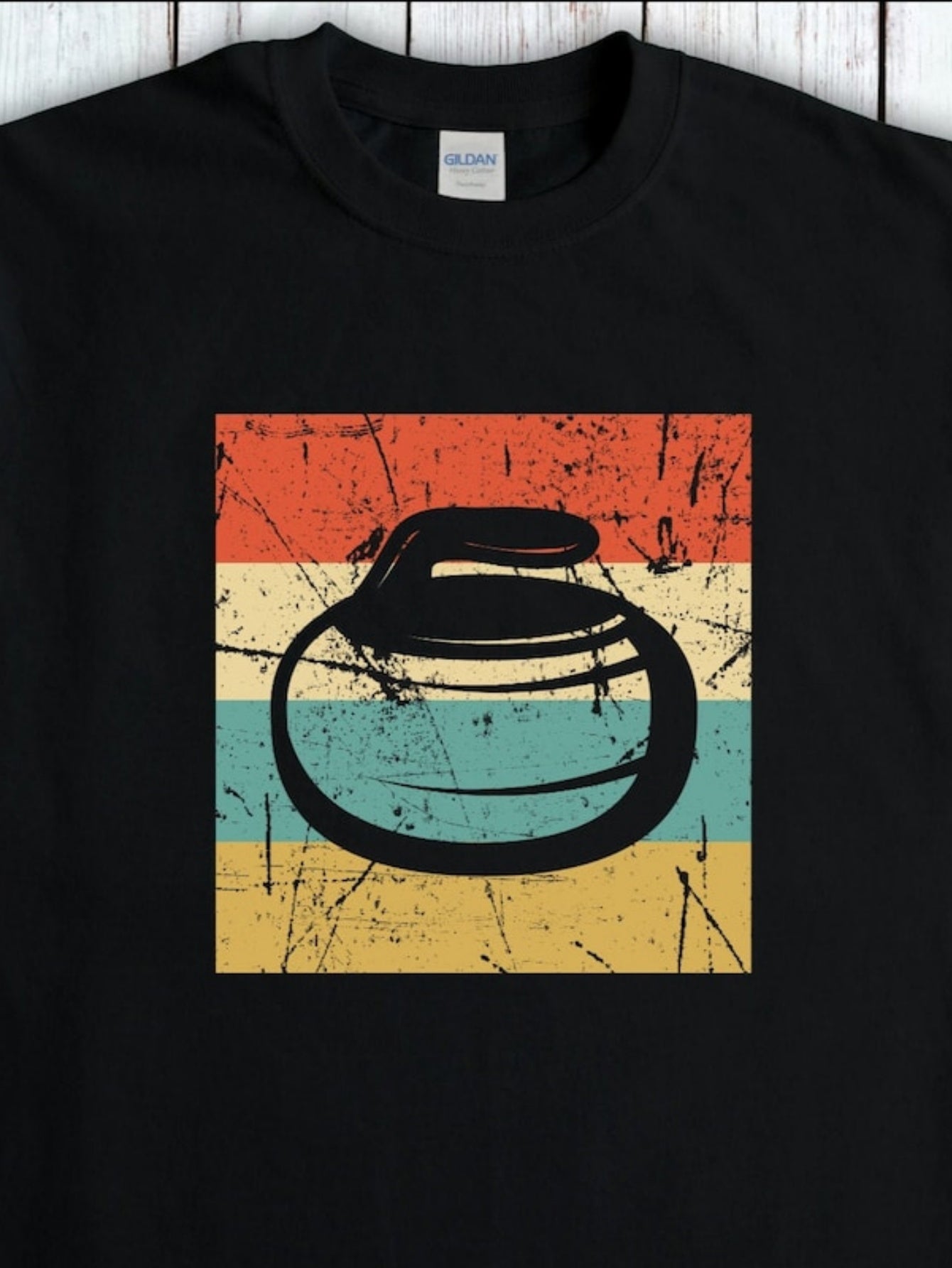 Men's Graphic T-Shirt Retro Colorful Striped Block Featuring Grunge Texture Curling Stone