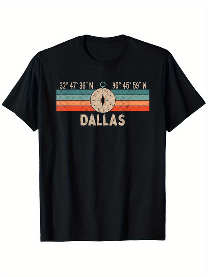 Men's Graphic T-Shirt Dallas Retro Sunset With Coordinates And Compass Dallas