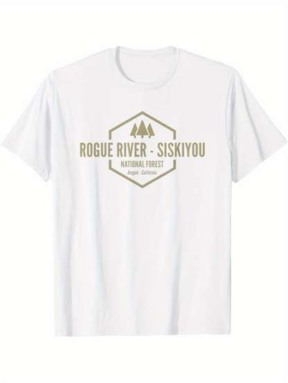 Men's Graphic T-Shirt Rogue River Siskiyou Forest Badge With Pine Tree Mountains