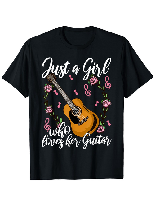 Men's Graphic T-Shirt Just A Girl Surrounded By Pink Blossoms Music Notes Guitar