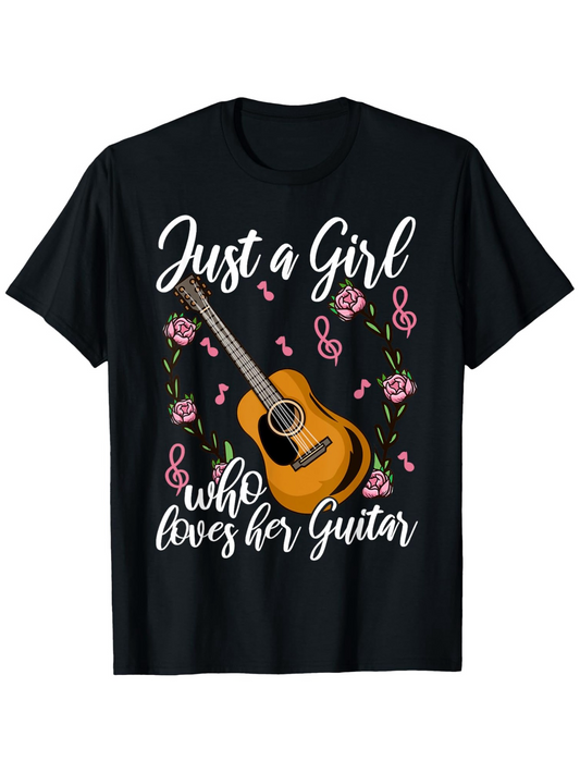 Men's Graphic T-Shirt Just A Girl Surrounded By Pink Blossoms Music Notes Guitar