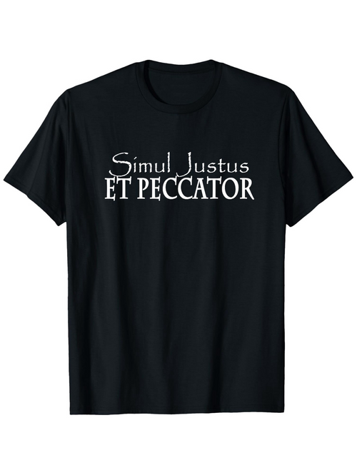 Men's Graphic T-Shirt Simul Justus Et Peccator Bold White Contrast Lettering T Shirt