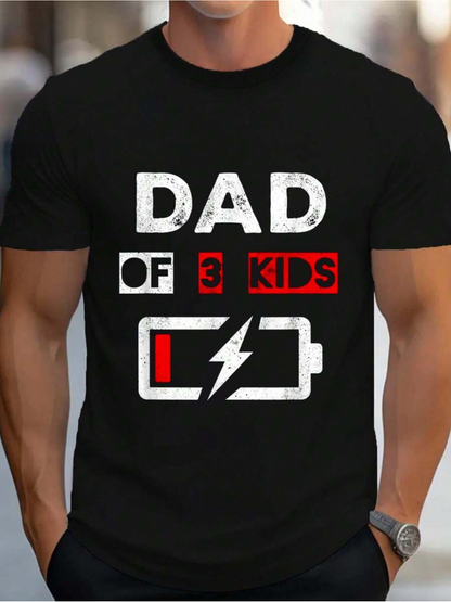 Men's Graphic T-Shirt Dad Of Three Kids With Low Battery Icon Graphic