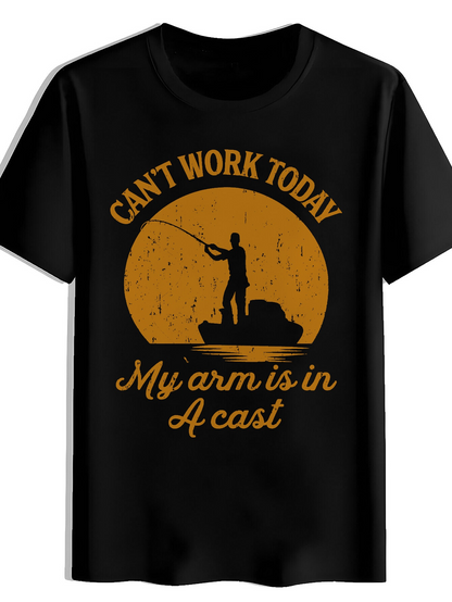 Men's Graphic T-Shirt Cant Work Today Orange Sunset With Man Fishing On Boat