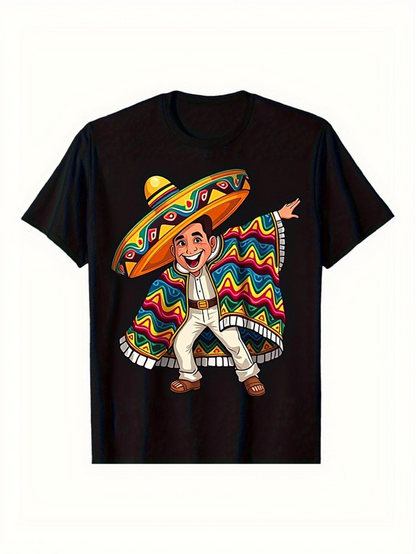 Men's Graphic T-Shirt Dancing Man With Colorful Poncho And Wide Brimmed Traditional Hat
