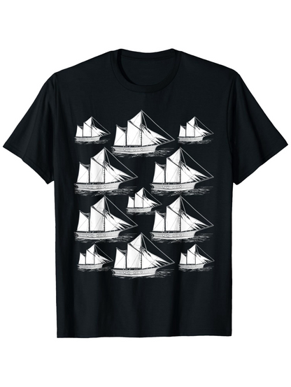 Men's Graphic T-Shirt Classic Nautical Sketches Of Sailboats On Calm Ocean Water Sailboat