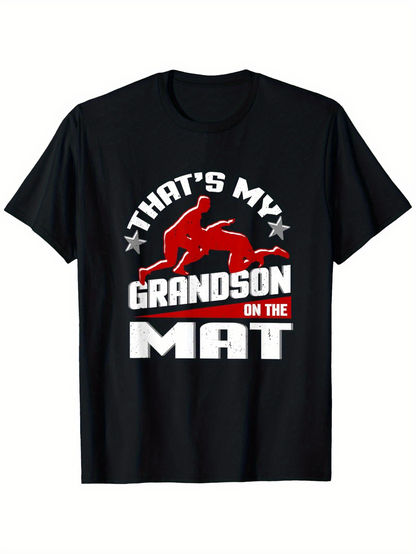 Men's Graphic T-Shirt Thats My Grandson On The Mat With Dynamic Wrestling Silhouette And Bold Stars Graphic Wrestler