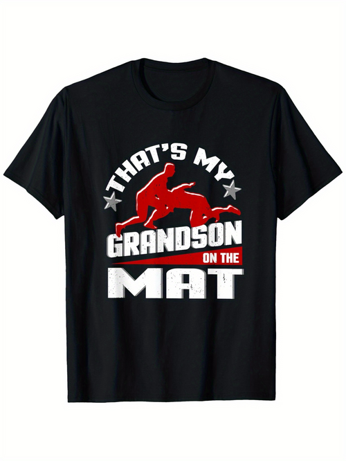 Men's Graphic T-Shirt Thats My Grandson On The Mat With Dynamic Wrestling Silhouette And Bold Stars Graphic Wrestler