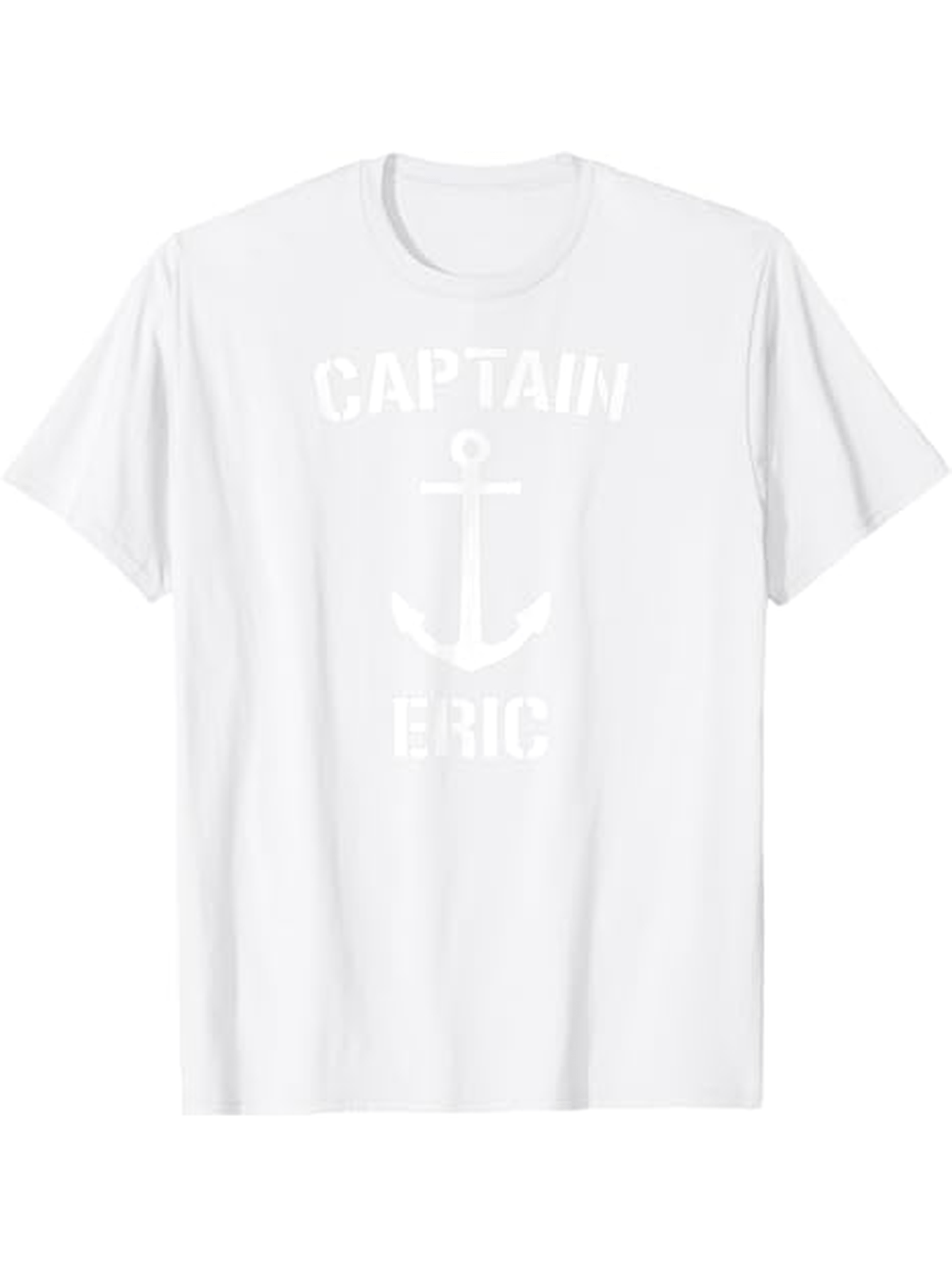 Men's Graphic T-Shirt Captain Eric Bold Letters With Nautical Anchor Symbol On White T Shirt