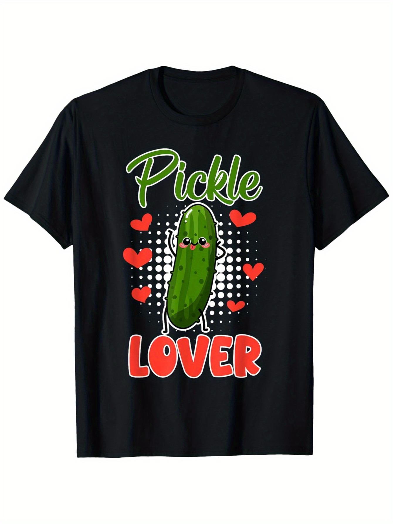 Men's Graphic T-Shirt Pickle Lover Cartoon Green Pickle Surrounded By Red Hearts