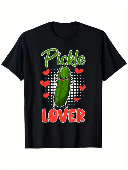 Men's Graphic T-Shirt Pickle Lover Cartoon Green Pickle Surrounded By Red Hearts