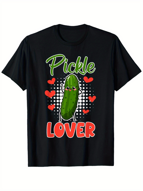 Men's Graphic T-Shirt Pickle Lover Cartoon Green Pickle Surrounded By Red Hearts