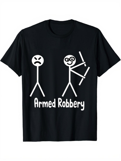 Men's Graphic T-Shirt Armed Robbery Cartoon Stick People With Bold White Letters