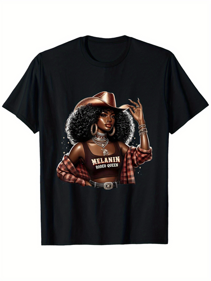 Men's Graphic T-Shirt Melanin Roots Queen Confident Woman In Cowgirl Outfit With Fashionable Accessories