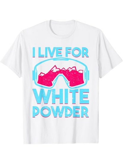 Men's Graphic T-Shirt I Live For White Powder Pink Mountains With Ski Goggles Featuring Bold Blue Letters
