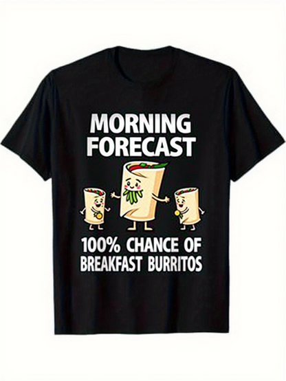 Men's Graphic T-Shirt Morning Forecast Filled With Smiling Cartoon Breakfast Burritos